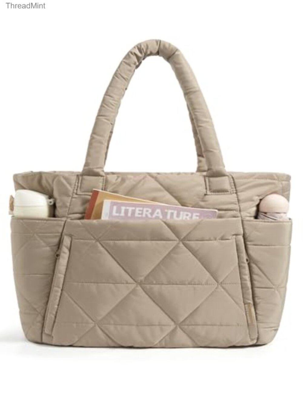 Puffer Tote Bag with Laptop Compartment, Lightweight Large Shoulder Bag